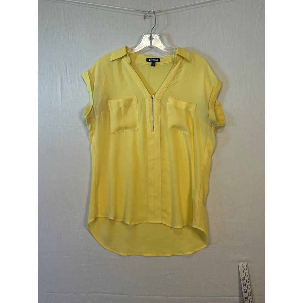 Express Womens Yellow Short Sleeve Half Zip Pullover Blouse Top Small 2822